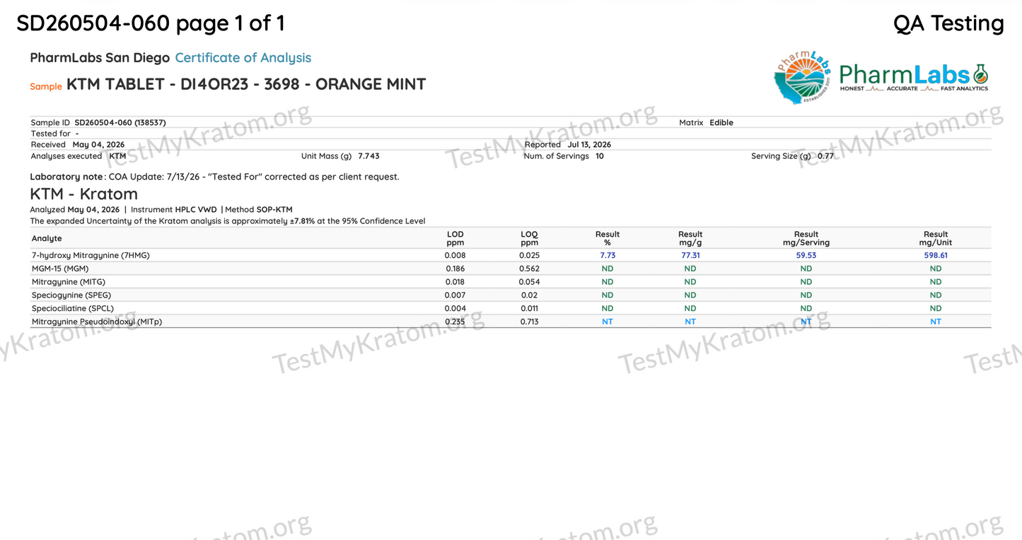 TMK 60mg Tabs by TestMyKratom
